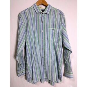Tommy Bahama Mens Large Silk Blend Striped Button Up Shirt Long Sleeve